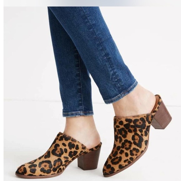 Madewell Shoes - Madewell‎ The Harper Mule Leopard Calf Hair Block Heel K4919 Brown Tan Size 10